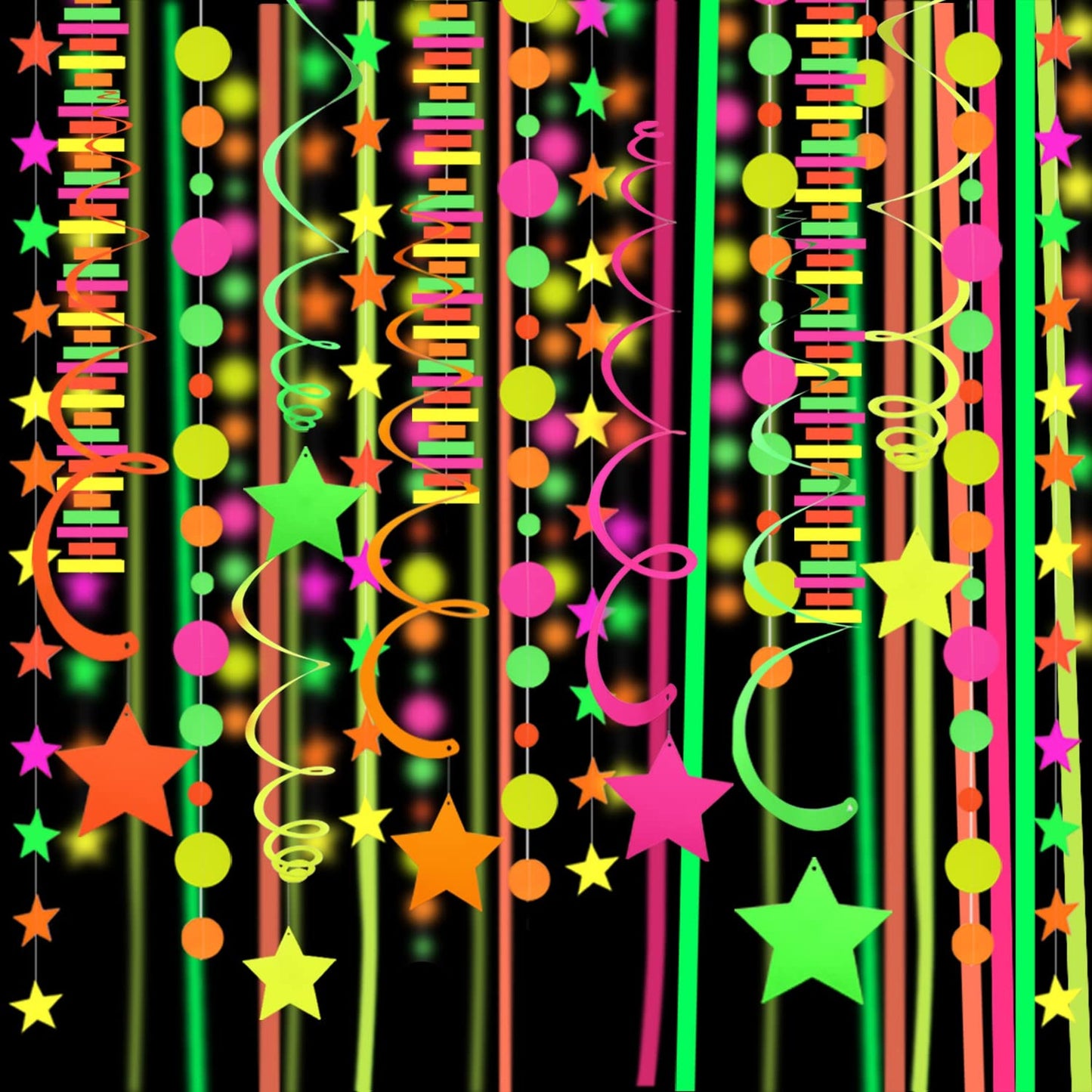 Neon Glow Streamers - UV Paper Garland for Blacklight Parties, Birthdays, and Events - Fluorescent Neon Decorations for Glow Parties