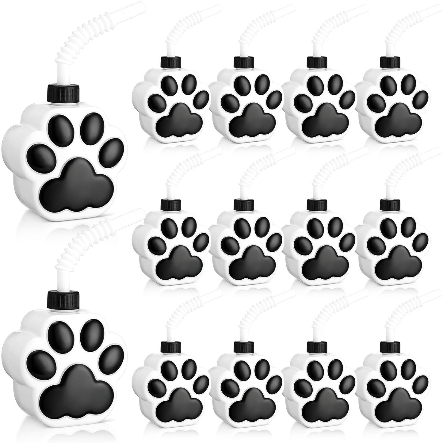 Pawfect Pup Party Cups - 12 Pack 10 oz Dog Paw Cups with Lid & Straw. Reusable Plastic Cups for Dog Themed Birthday Parties & Decorations.