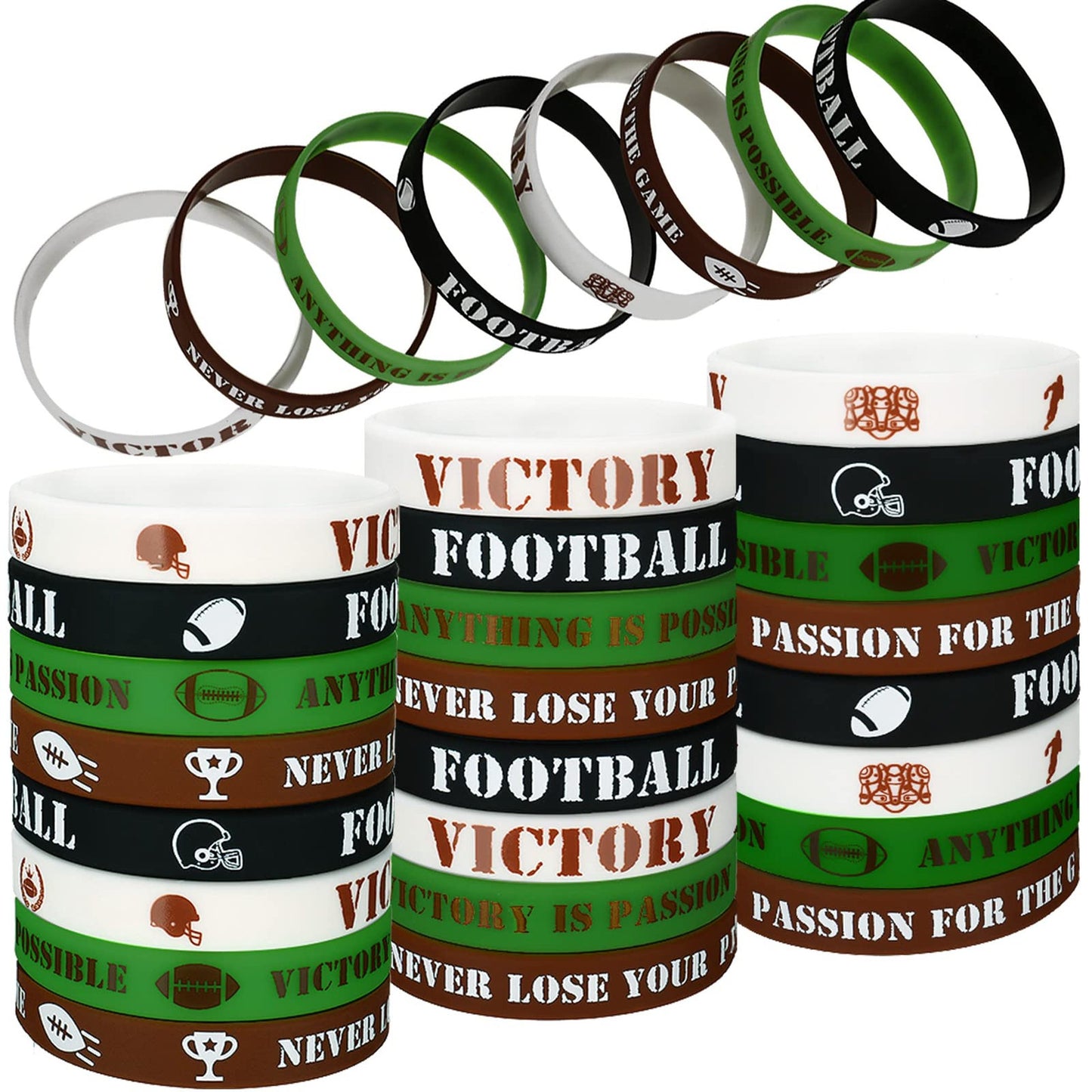 48 Pack Football Motivational Silicone Wristbands for Sports and Parties