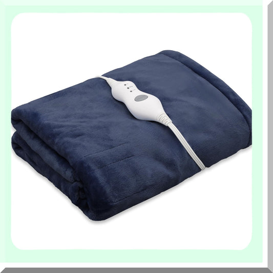 CozyWarm Flannel Heated Throw Blanket - 3 Heat Settings, Auto-Off, Machine-Washable, Fast Heating, 45" x 60", Dark Blue