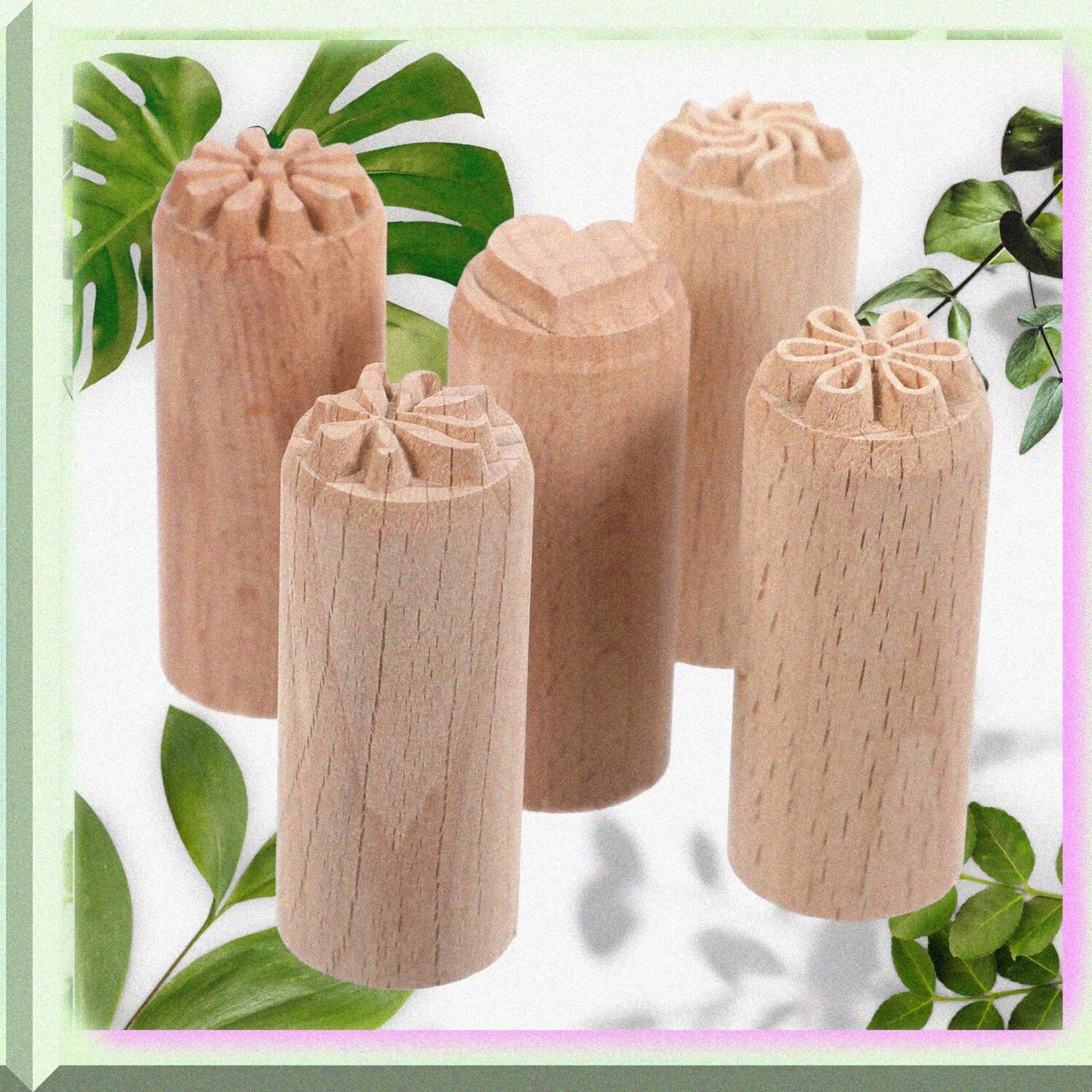 Natural Clay 5Pcs Wooden Pottery Stamp Set
