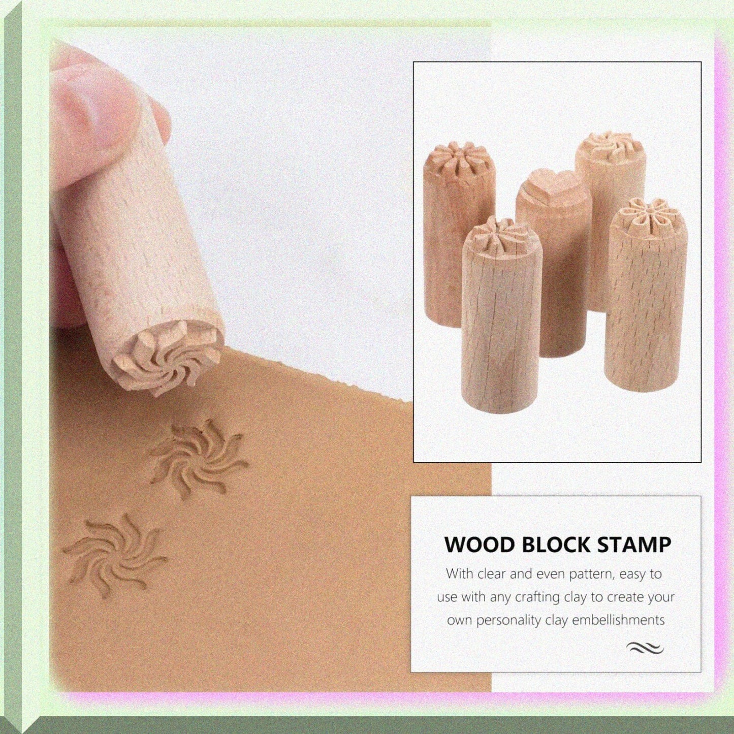 Natural Clay 5Pcs Wooden Pottery Stamp Set