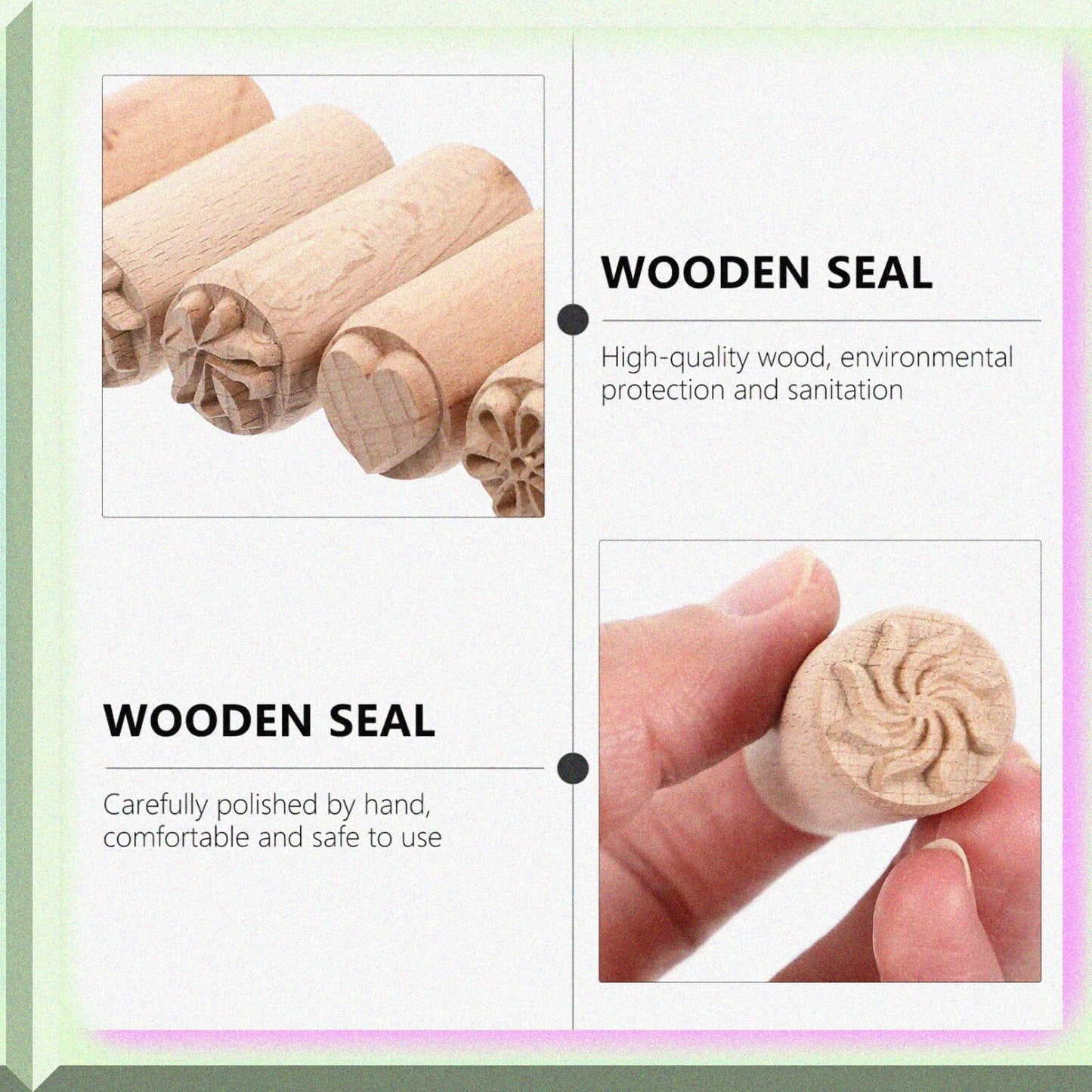 Natural Clay 5Pcs Wooden Pottery Stamp Set
