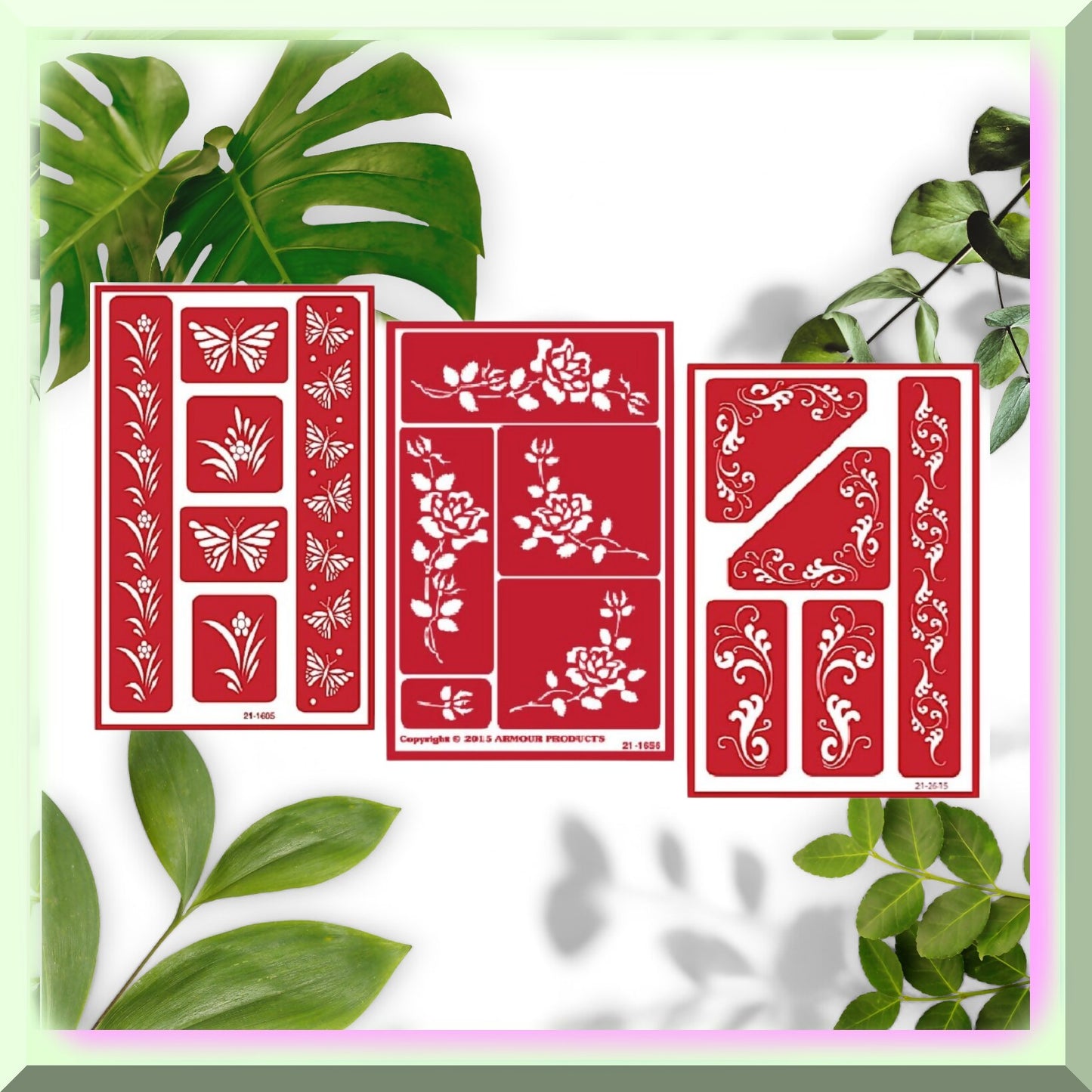 Reusable Glass Etching Set Butterfly Fleur De Lis Rose