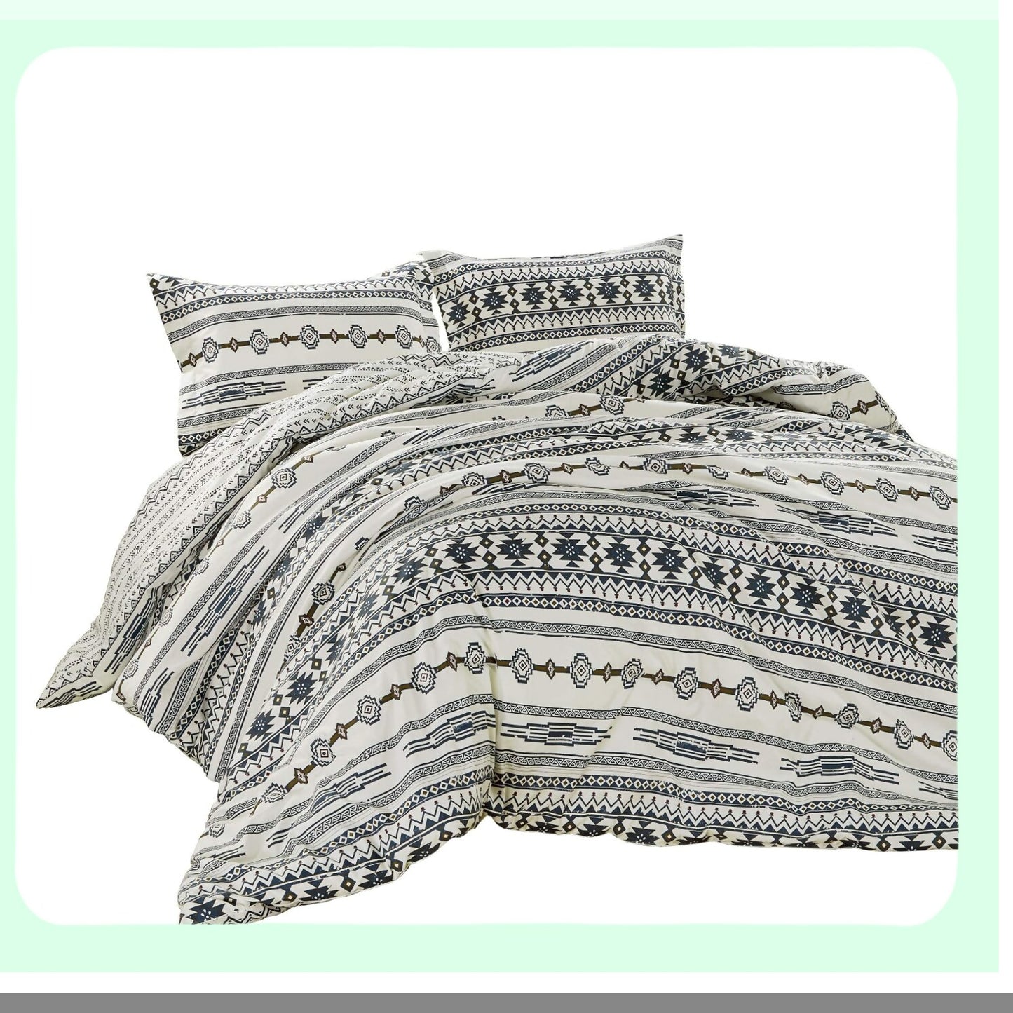 Tribal Lodge Oversized Comforter Set - Ivory Navy Brown Red Microfiber Reversible Bedding - Southwestern 3-Piece Size