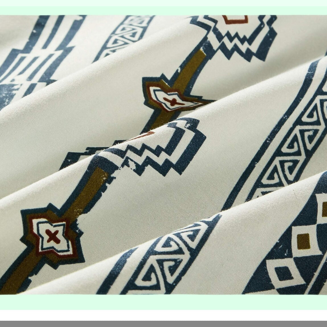 Tribal Lodge Oversized Comforter Set - Ivory Navy Brown Red Microfiber Reversible Bedding - Southwestern 3-Piece Size