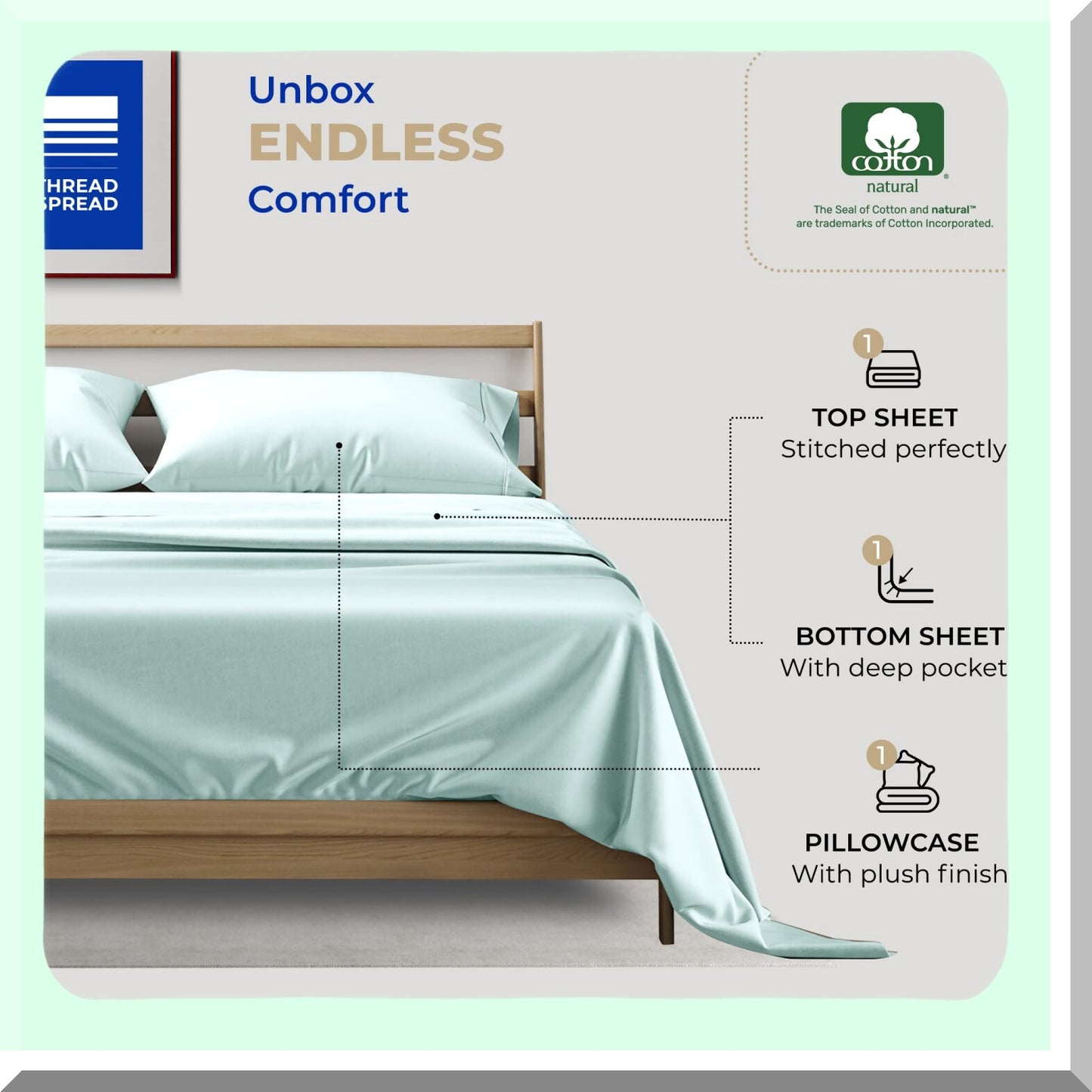 Cool Breeze Cotton Twin XL Sheet Set - Hotel Luxury 3 PCs for College Dorms - Deep Pockets, 400 TC Sateen Weave, Cooling Bedsheets for Hot Sleepers - Seafoam Green