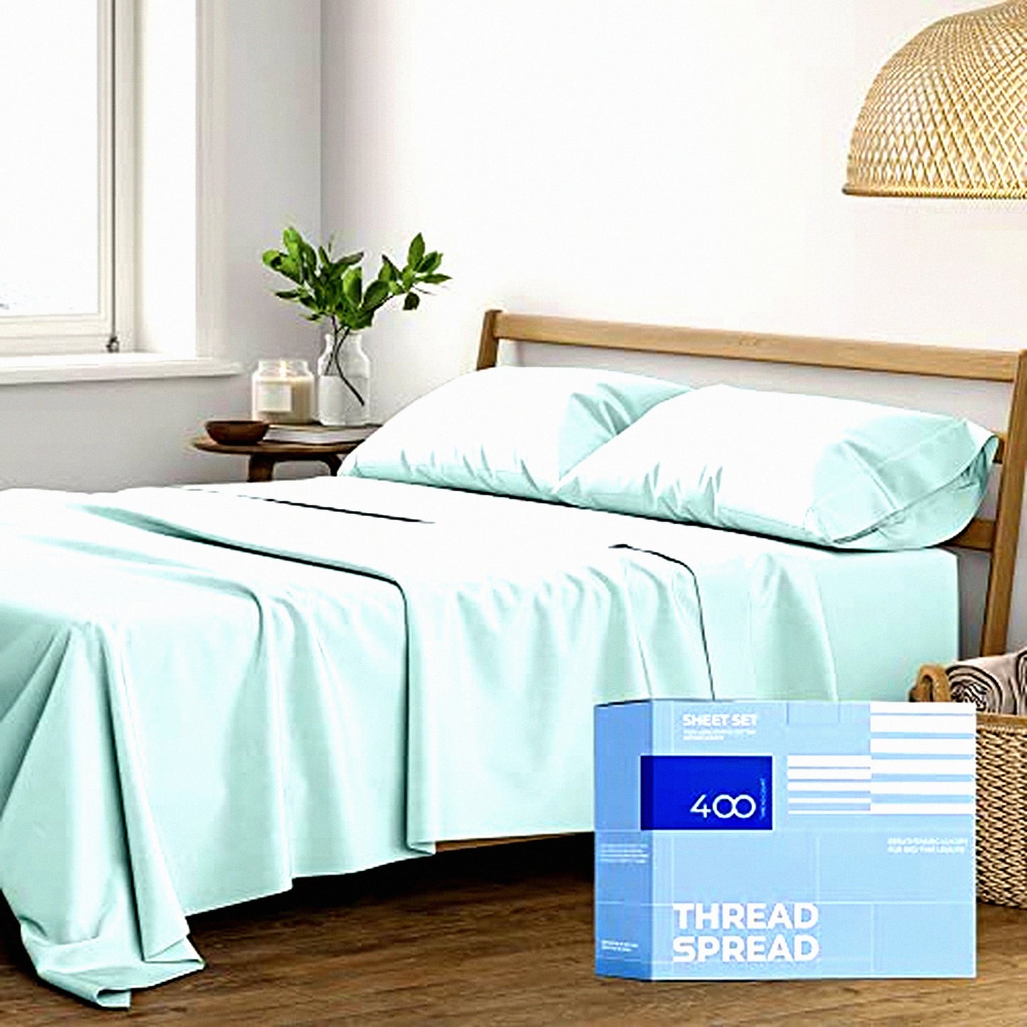 Cool Breeze Cotton Twin XL Sheet Set - Hotel Luxury 3 PCs for College Dorms - Deep Pockets, 400 TC Sateen Weave, Cooling Bedsheets for Hot Sleepers - Seafoam Green