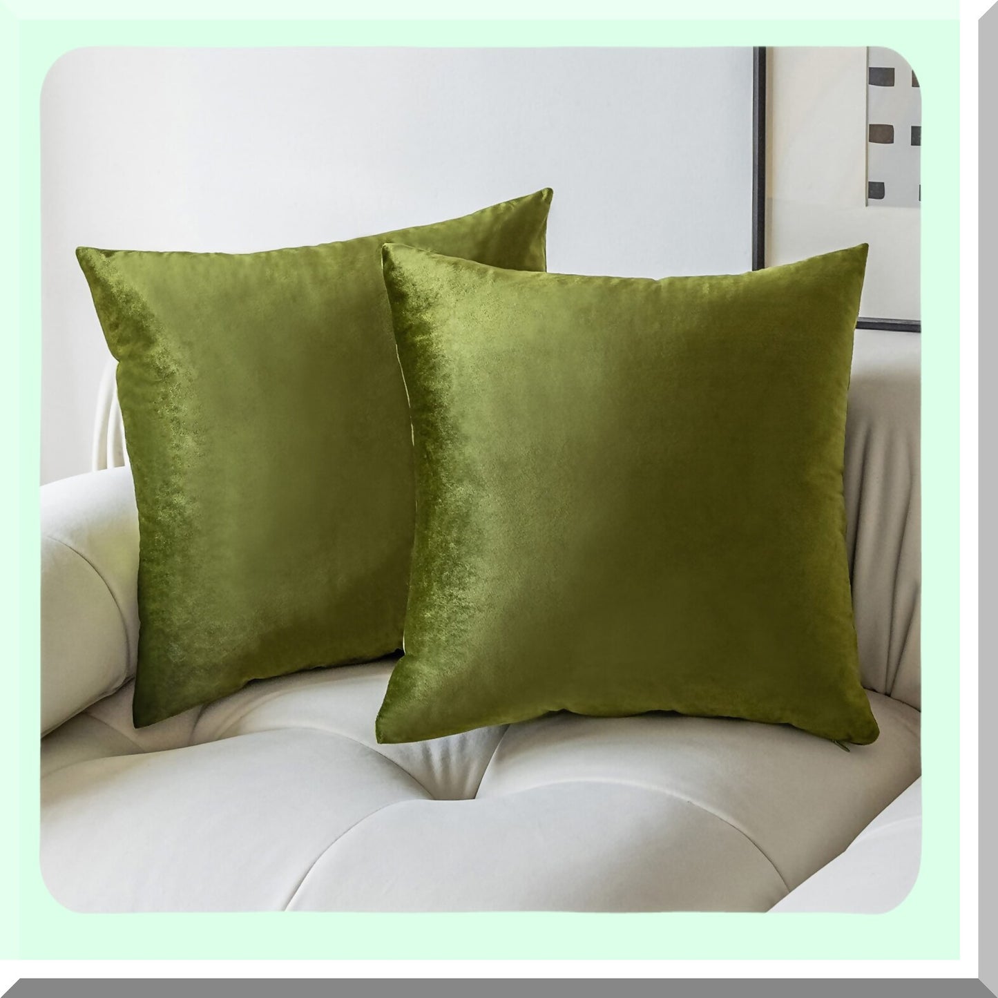 Spring Green Velvet Pillow Shams - Set of 2 Decorative Square Throw Cushion Covers for Couch Sofa - St Patrick's Day Accent - 26x26 Inch Plush Euro Pillows