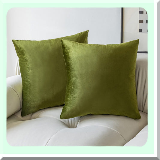 Spring Green Velvet Pillow Shams - Set of 2 Decorative Square Throw Cushion Covers for Couch Sofa - St Patrick's Day Accent - 26x26 Inch Plush Euro Pillows