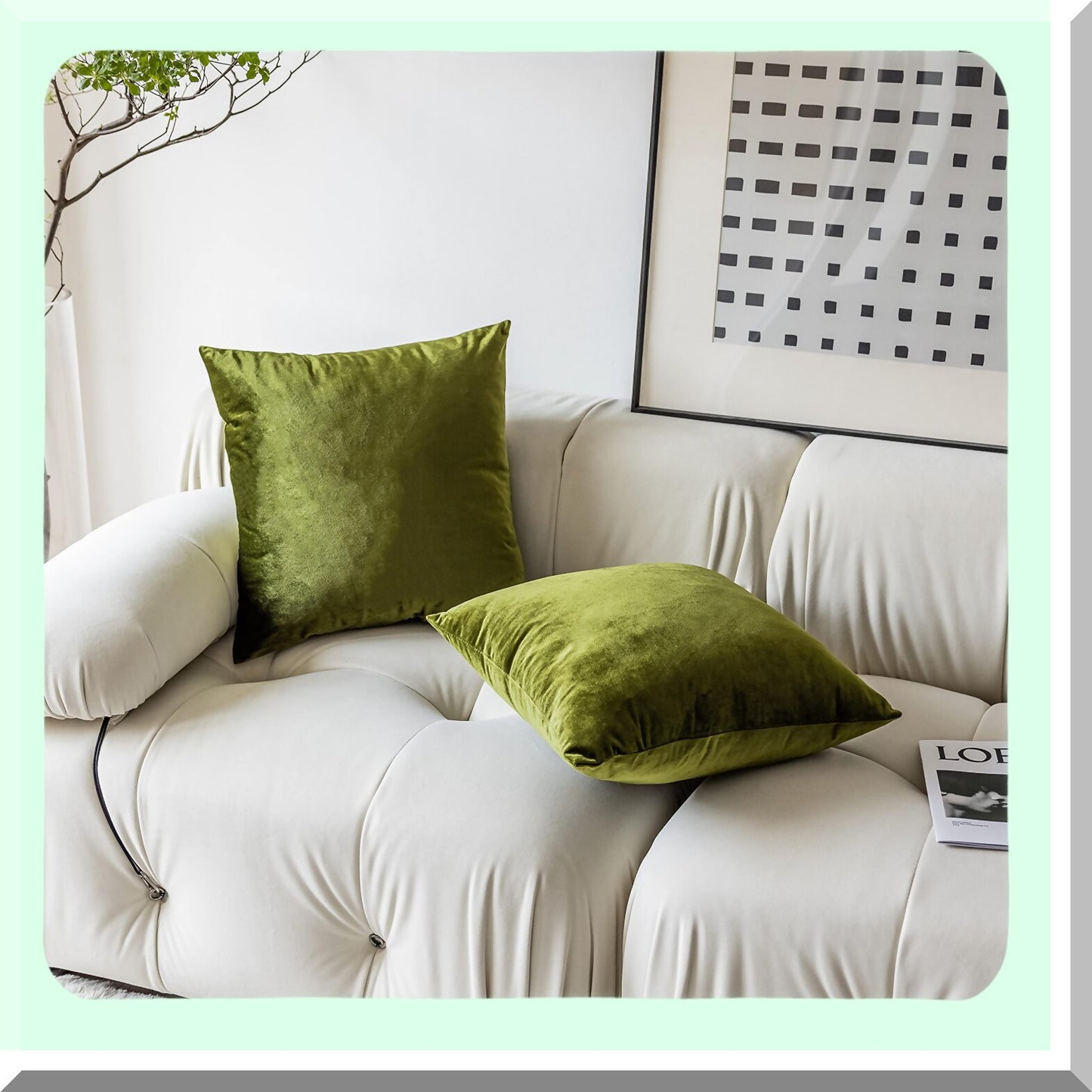 Spring Green Velvet Pillow Shams - Set of 2 Decorative Square Throw Cushion Covers for Couch Sofa - St Patrick's Day Accent - 26x26 Inch Plush Euro Pillows