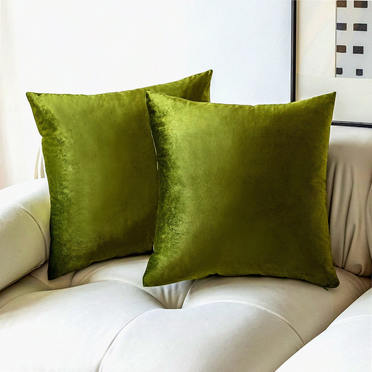 Spring Green Velvet Pillow Shams - Set of 2 Decorative Square Throw Cushion Covers for Couch Sofa - St Patrick's Day Accent - 26x26 Inch Plush Euro Pillows