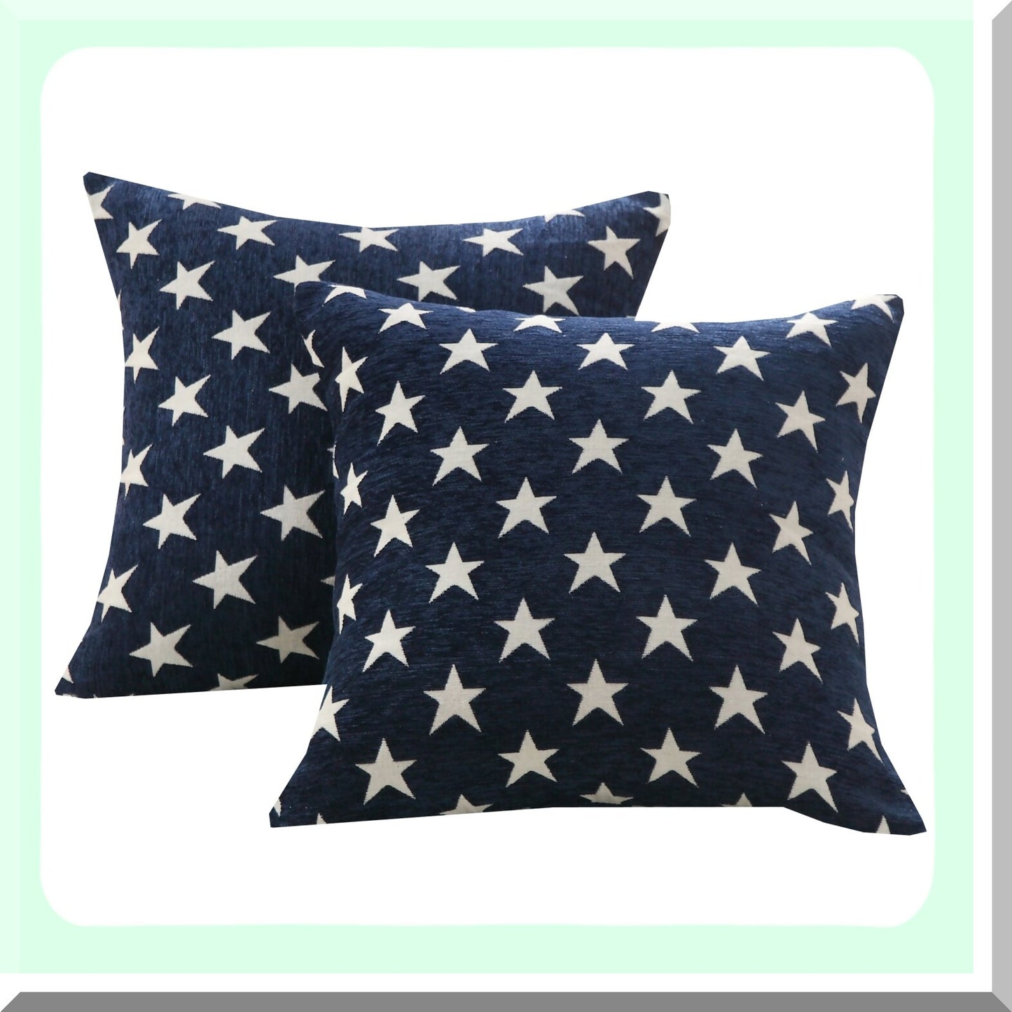 Patriotic Stars Chenille Throw Pillow Cover - Set of 2 | Geometric July 4th Accent Cushion Case for Couch Sofa Bed Car | 18x18 Inch Blue Square Sham