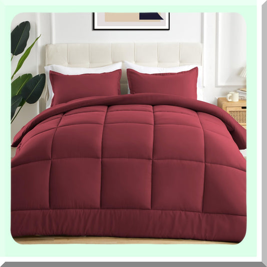 Burgundy Bliss All Season Microfiber Comforter - Soft, Fluffy, Breathable 200gsm Down Alternative Duvet Insert with 8 Corner Tabs for Easy Care