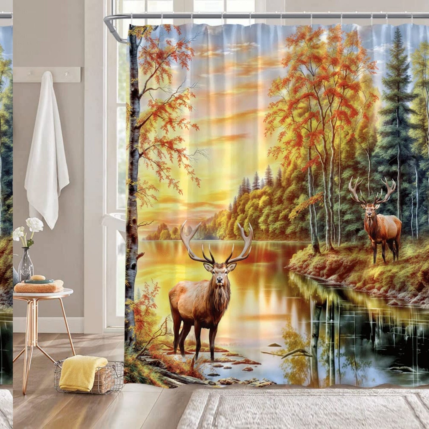 Forest Deer Shower Curtain with Hooks