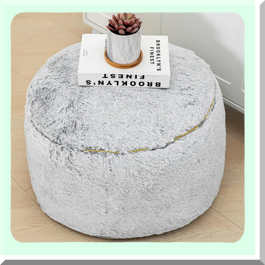 Snow Blue Round Foot Rest Pouf Ottoman - 20x20x12 Inches Small Furniture for Living Room & Bedroom. Under Desk Stool, Unstuffed & Without Filler.