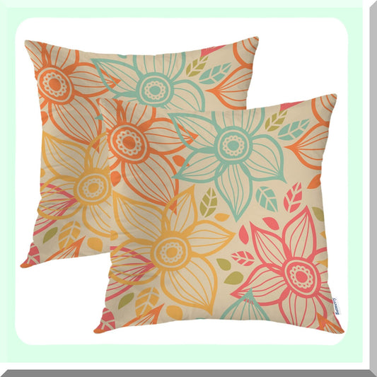 Floral Bloom Double Sided Pillow Covers - Set of 2, 16x16 Inch Square Cushion Covers with Seamless Flower Pattern for Sofa Decoration