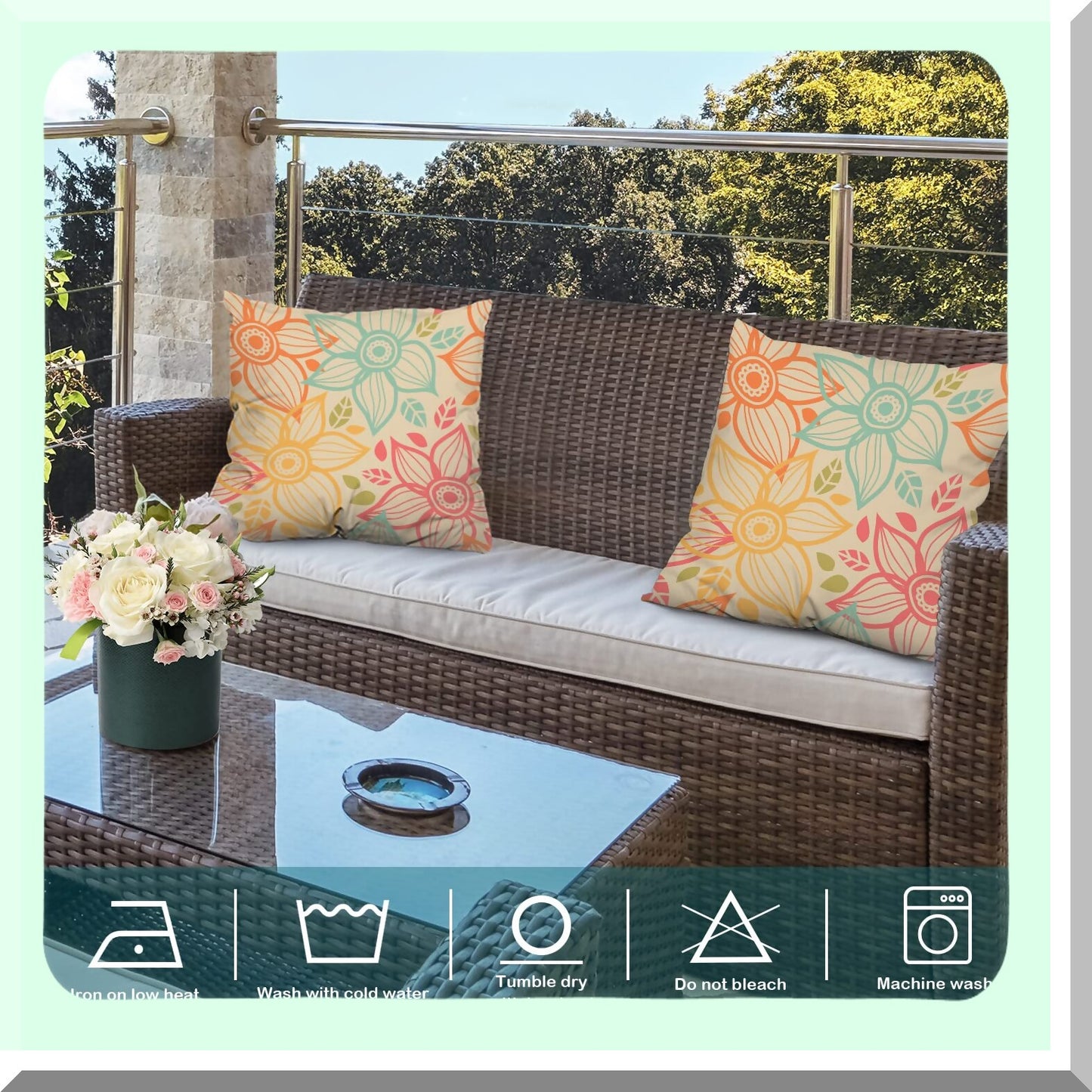 Floral Bloom Double Sided Pillow Covers - Set of 2, 16x16 Inch Square Cushion Covers with Seamless Flower Pattern for Sofa Decoration