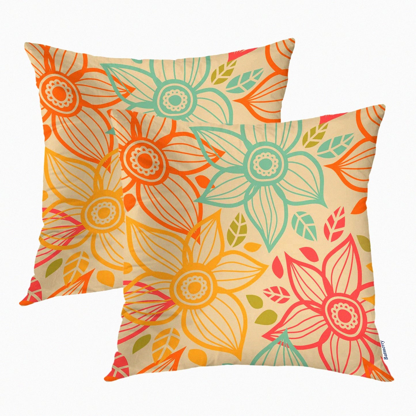 Floral Bloom Double Sided Pillow Covers - Set of 2, 16x16 Inch Square Cushion Covers with Seamless Flower Pattern for Sofa Decoration