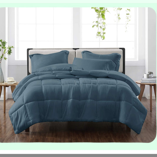 Heritage Comfort Dark Blue Microfiber Set - 3 Piece Solid Comforter & Sham Collection for Easy Care and Cozy Nights.