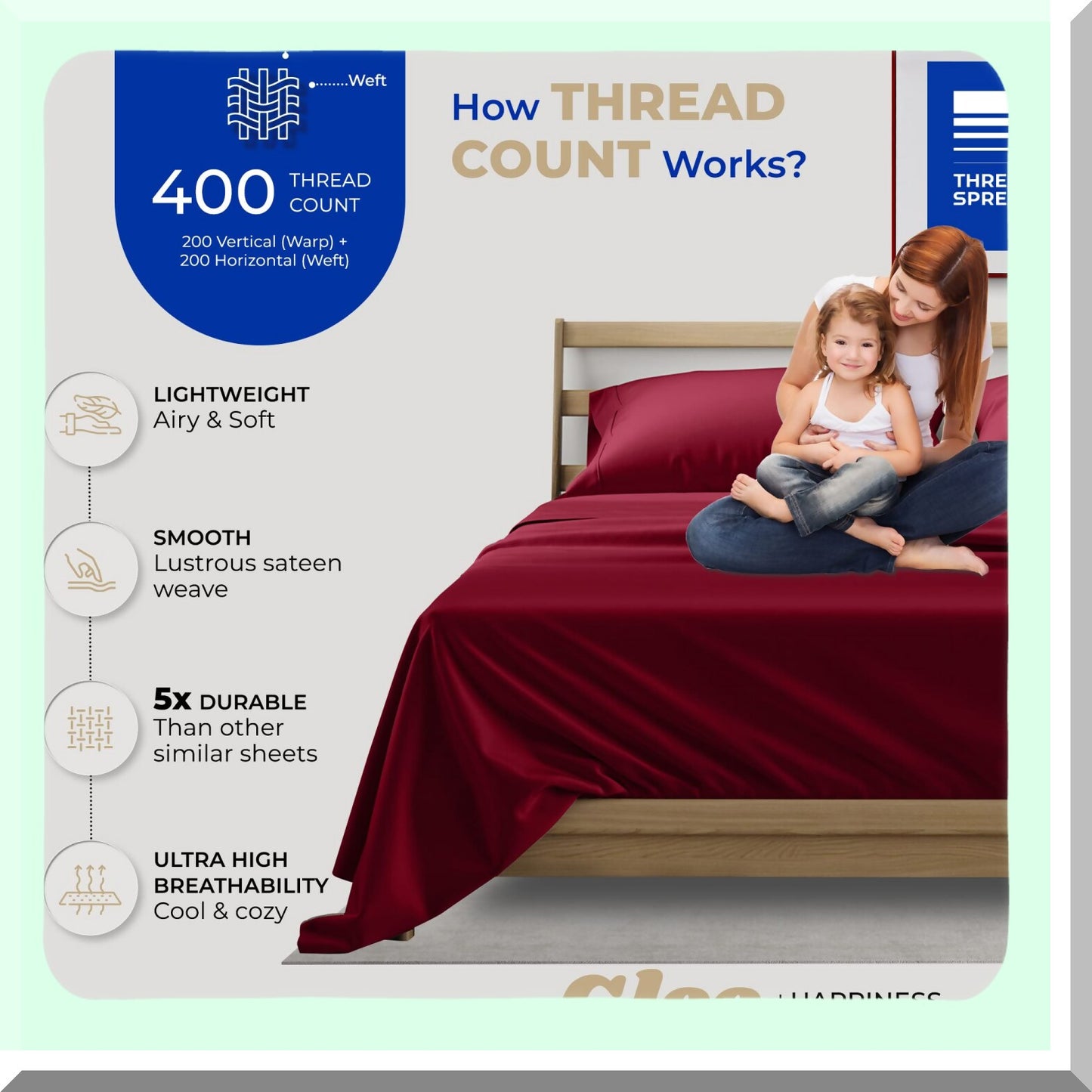 Cool Comfort Twin XL Sheet Set - 3 Piece Hotel Luxury Bedding for College Dorms & Hot Sleepers - Deep Pocket, Breathable 400 TC Cotton Bedsheets in Clic Burgundy