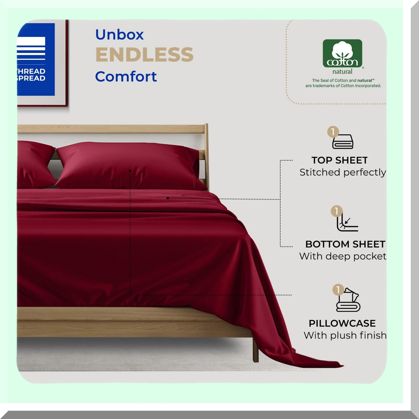 Cool Comfort Twin XL Sheet Set - 3 Piece Hotel Luxury Bedding for College Dorms & Hot Sleepers - Deep Pocket, Breathable 400 TC Cotton Bedsheets in Clic Burgundy