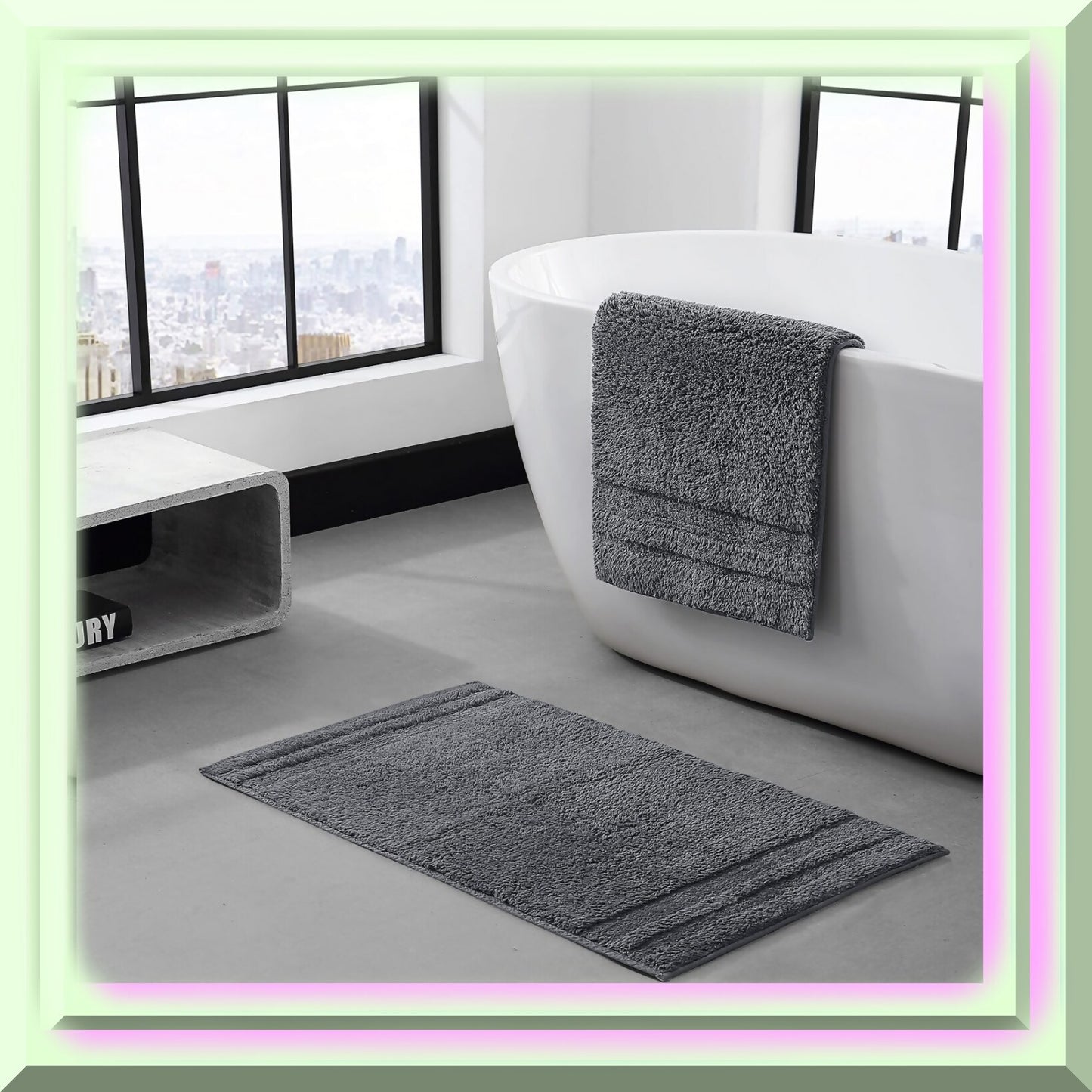 2 Piece Cotton Bath Rug Set Grey
