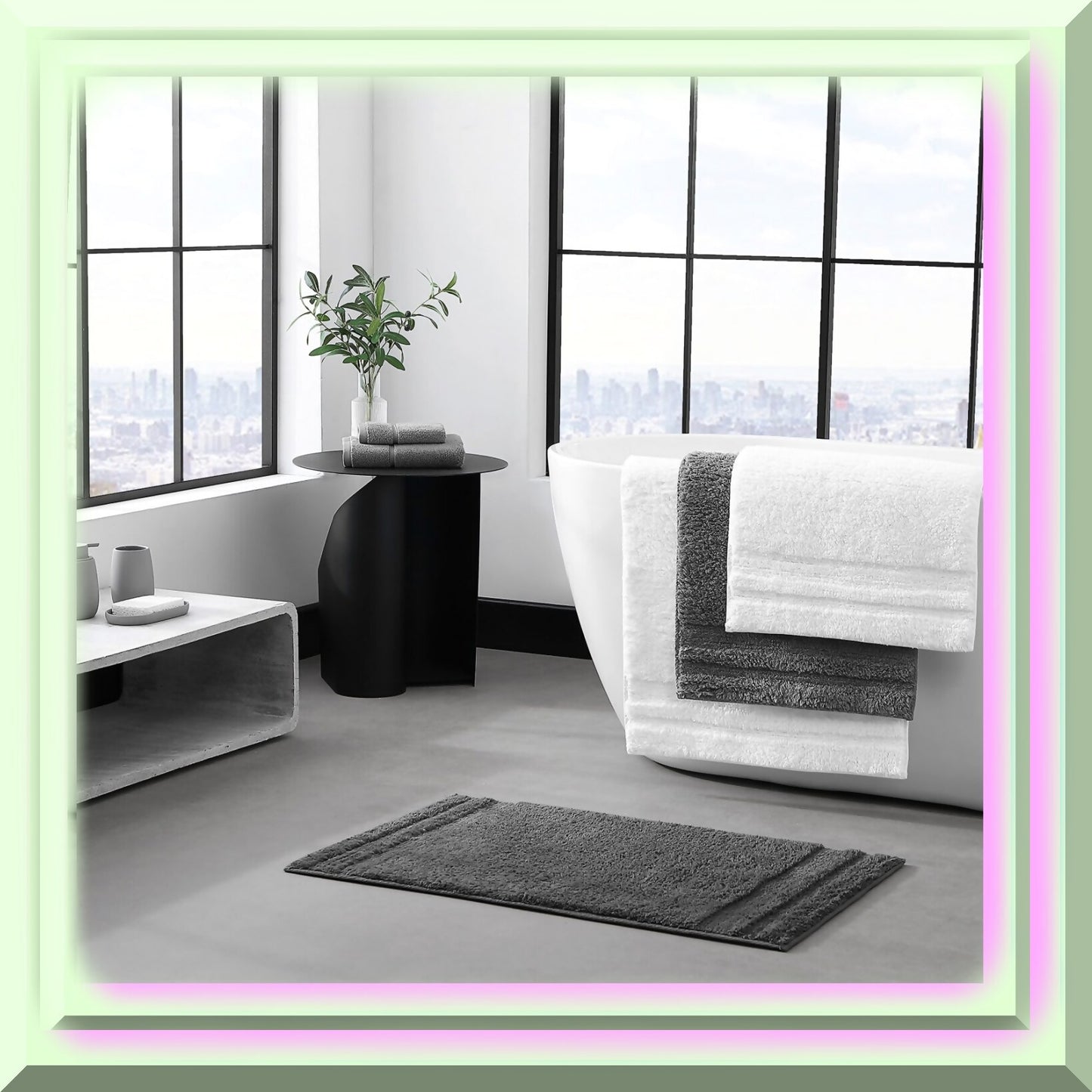 2 Piece Cotton Bath Rug Set Grey