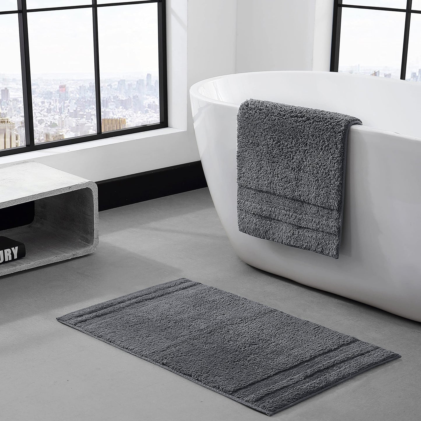 2 Piece Cotton Bath Rug Set Grey