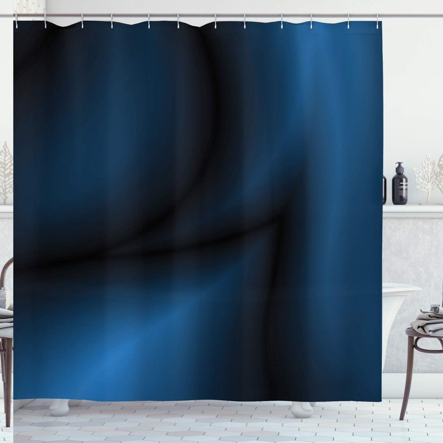 Navy Blue Ocean Theme Shower Curtain 69x70