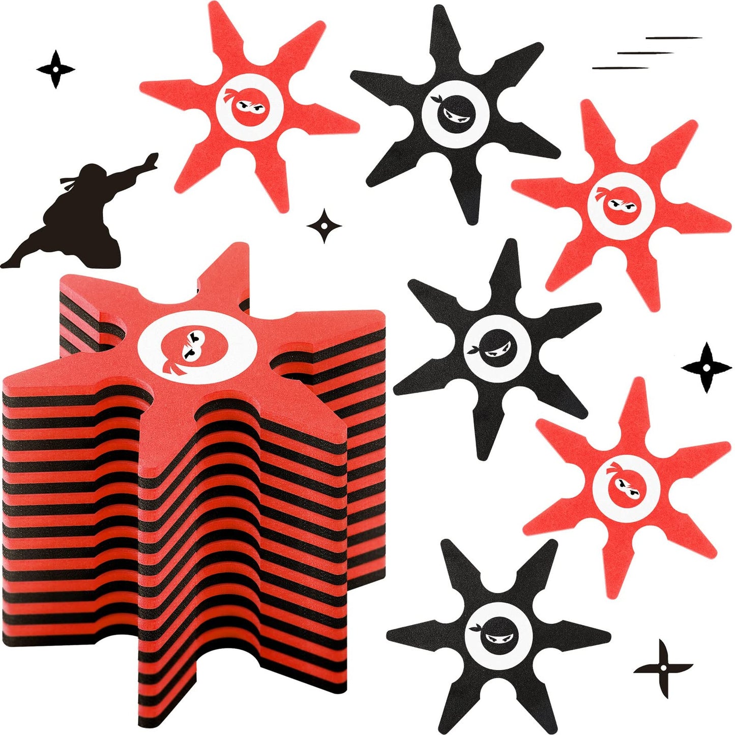 Ninja Foam Star Throwers - Set of 48 Small Throwing Stars for Boys' Birthday Party Decorations. Black and Orange Foam Toys for Ninja Party Favors.