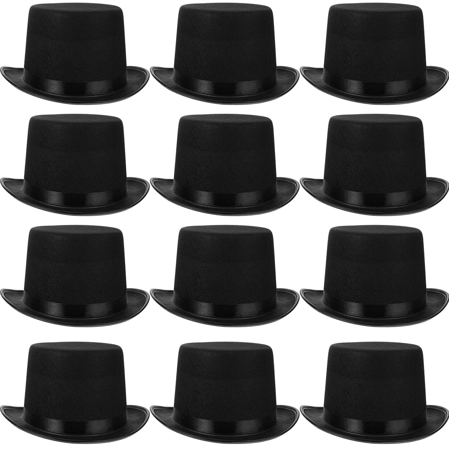Black Felt Party Top Hats - Set of 12 for Men, Women, Kids - Dress Up Bulk Pack - C Party Accessories - Fun and Stylish Headwear for Any Occasion