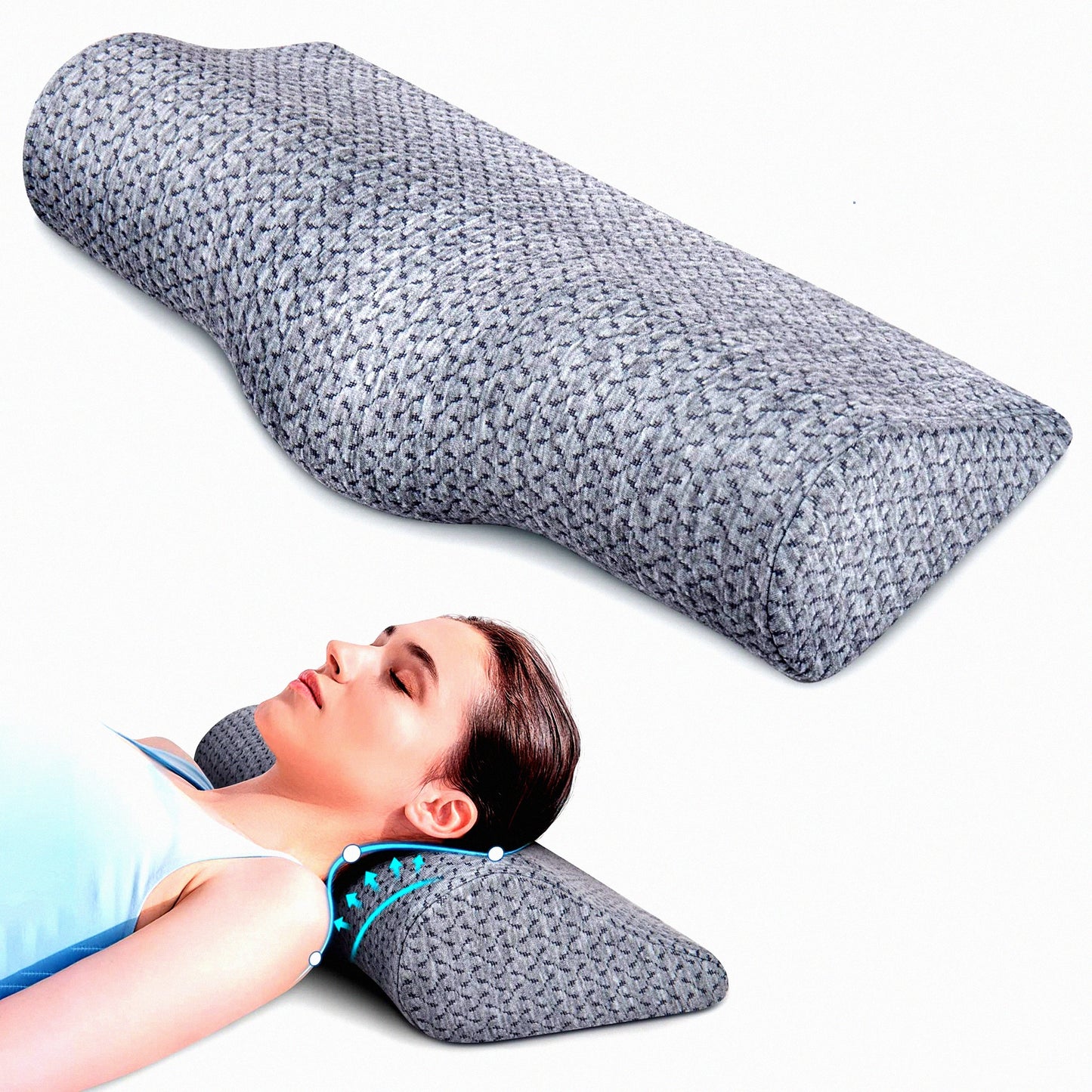 OrthoRelax Cervical Support Pillow - Memory Foam Neck Bolster for Pain Relief & Shoulder Relaxation. Decompression Roll for Office & Bed.