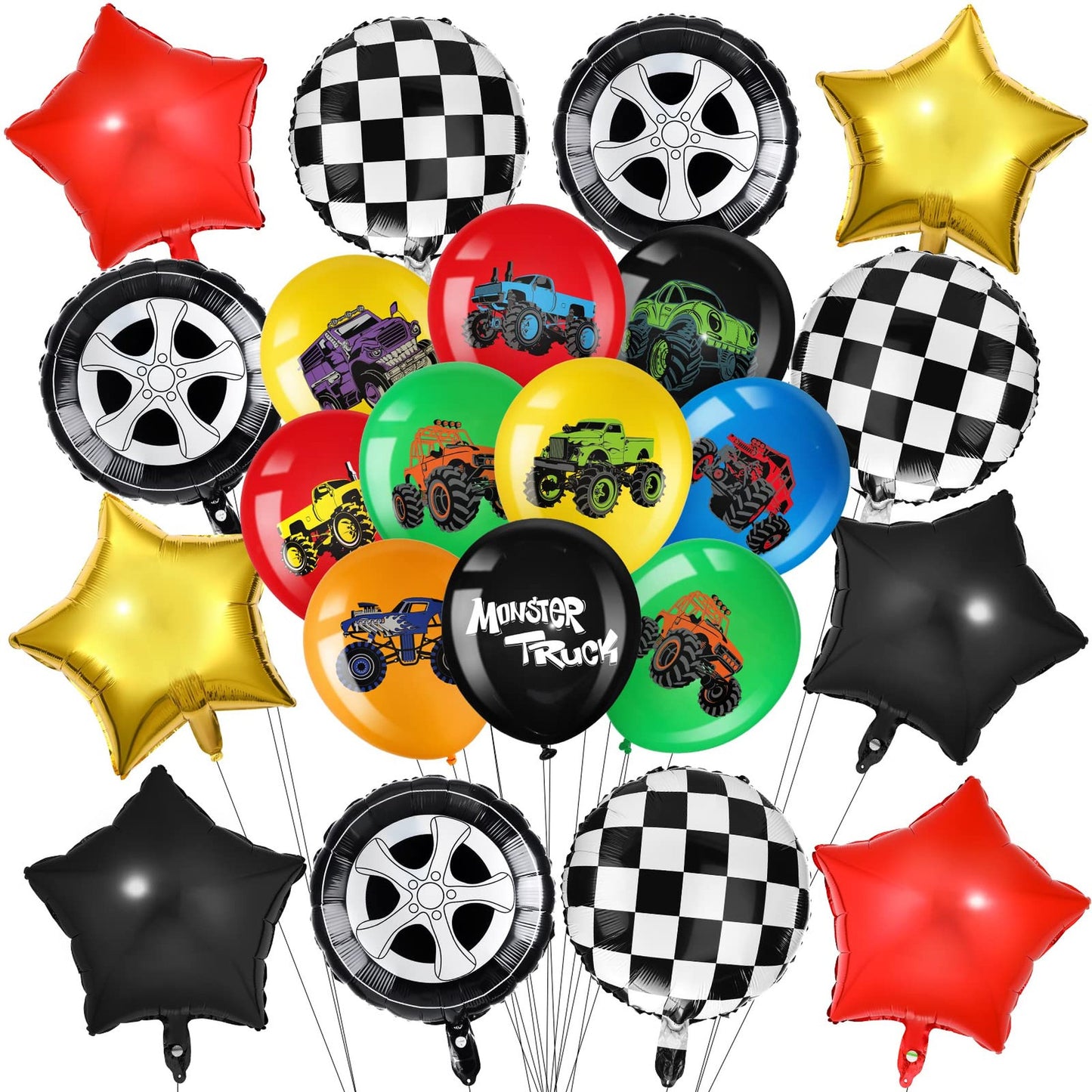 Truckload Balloon Bash - 48 Piece Colorful Truck Theme Latex Balloon Bouquet for Kids Girls Boys Baby Shower Wedding Birthday Party Decorations