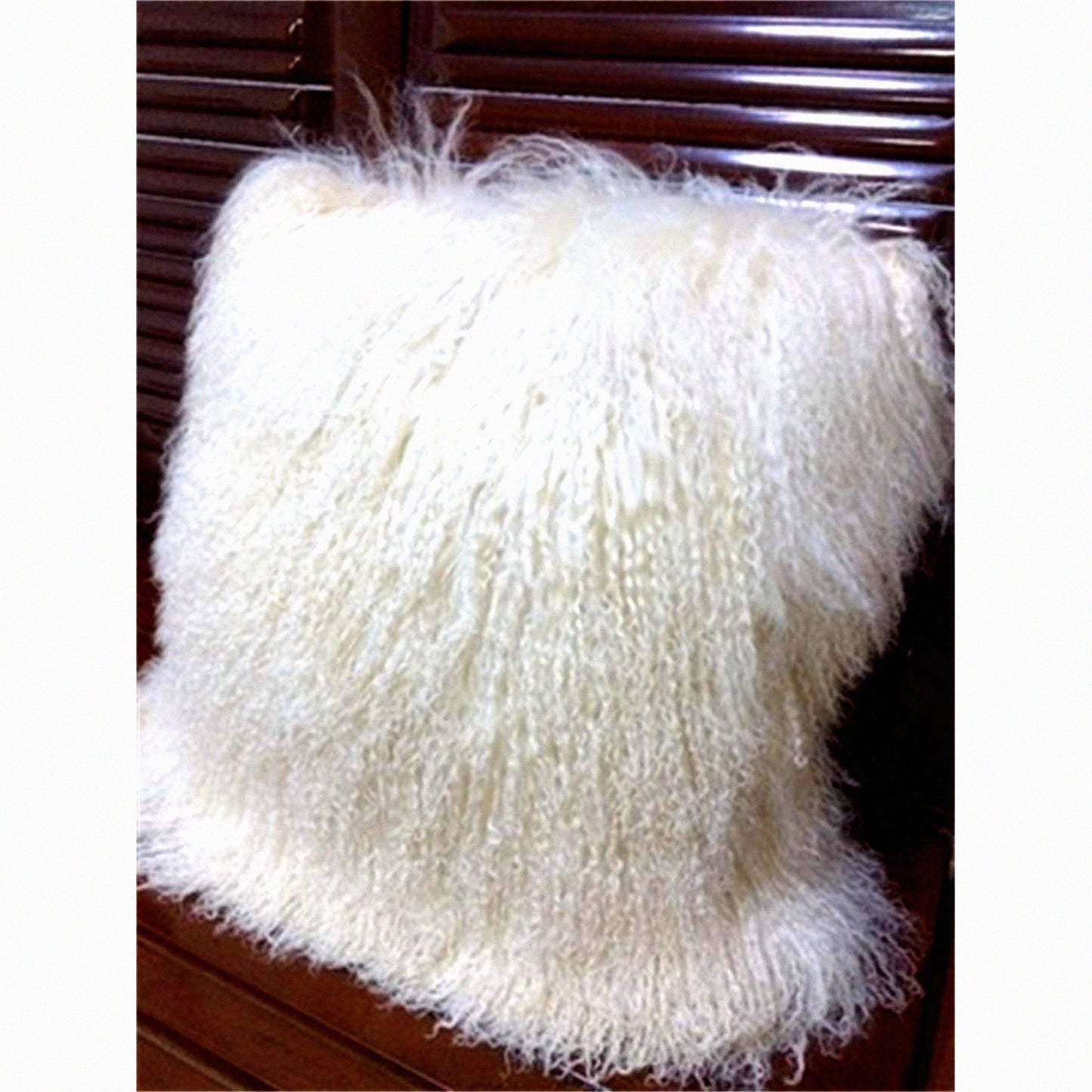 Luxury Mongolian White Fur Throw Pillow - 16x16 Decorative Cushion Cover for Living Room & Bedroom