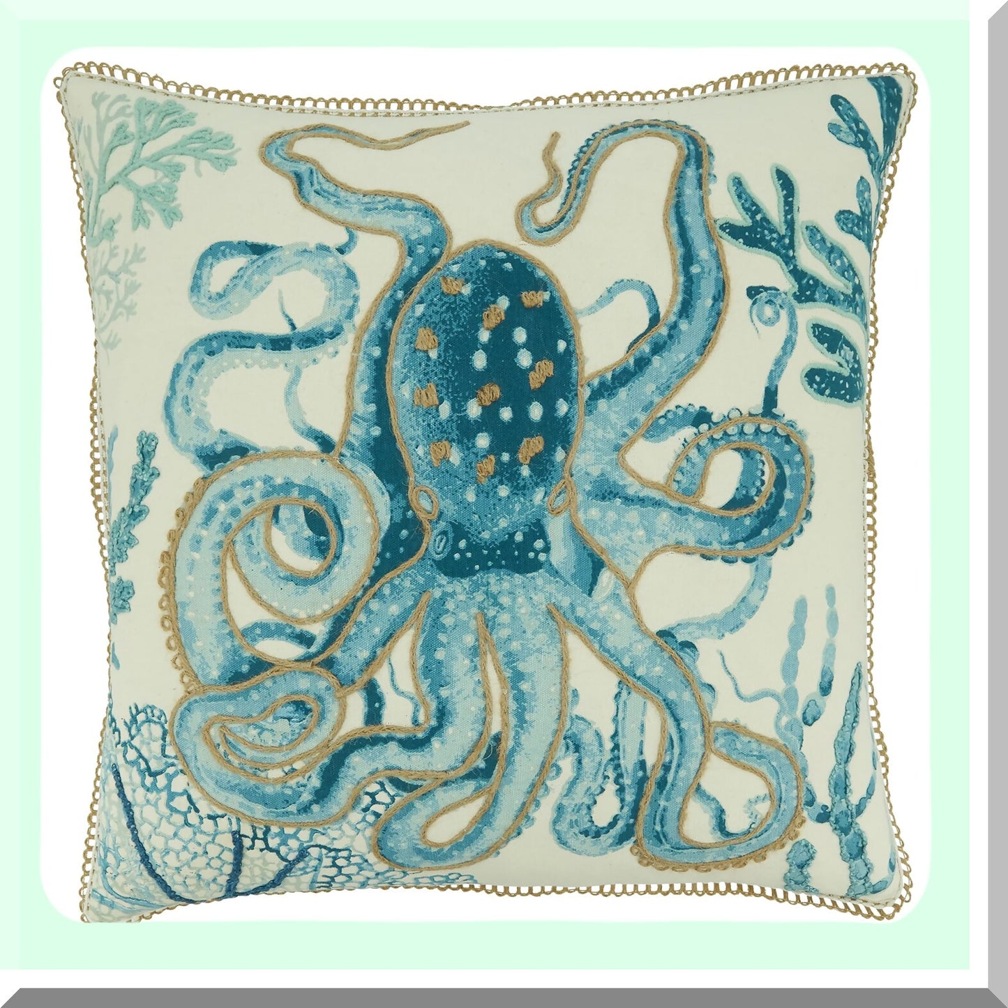 Aqua Octopus Decorative Pillowcase - Ocean Theme Cushion Cover for Couch, 20 Inch Square - Nautical Sea Creature Home Decor Accent