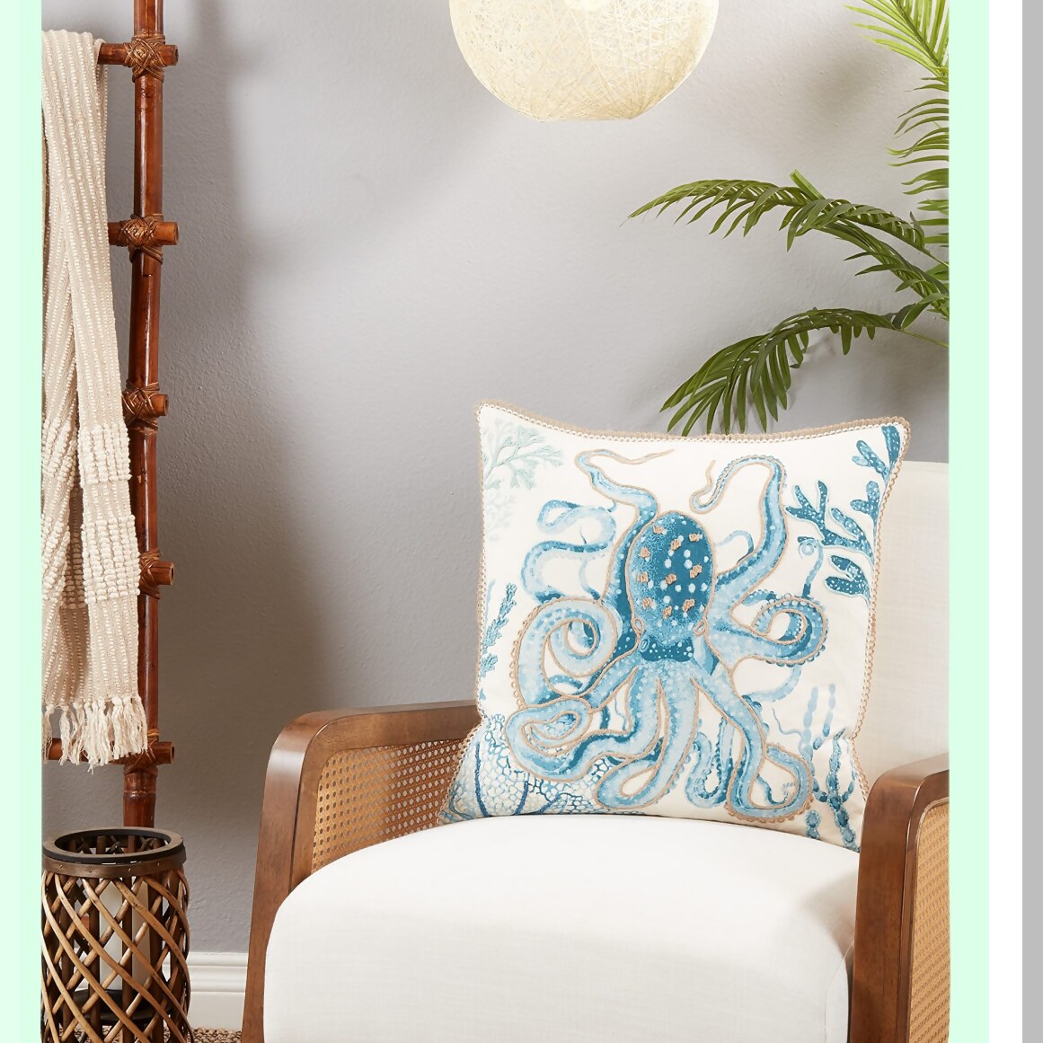 Aqua Octopus Decorative Pillowcase - Ocean Theme Cushion Cover for Couch, 20 Inch Square - Nautical Sea Creature Home Decor Accent