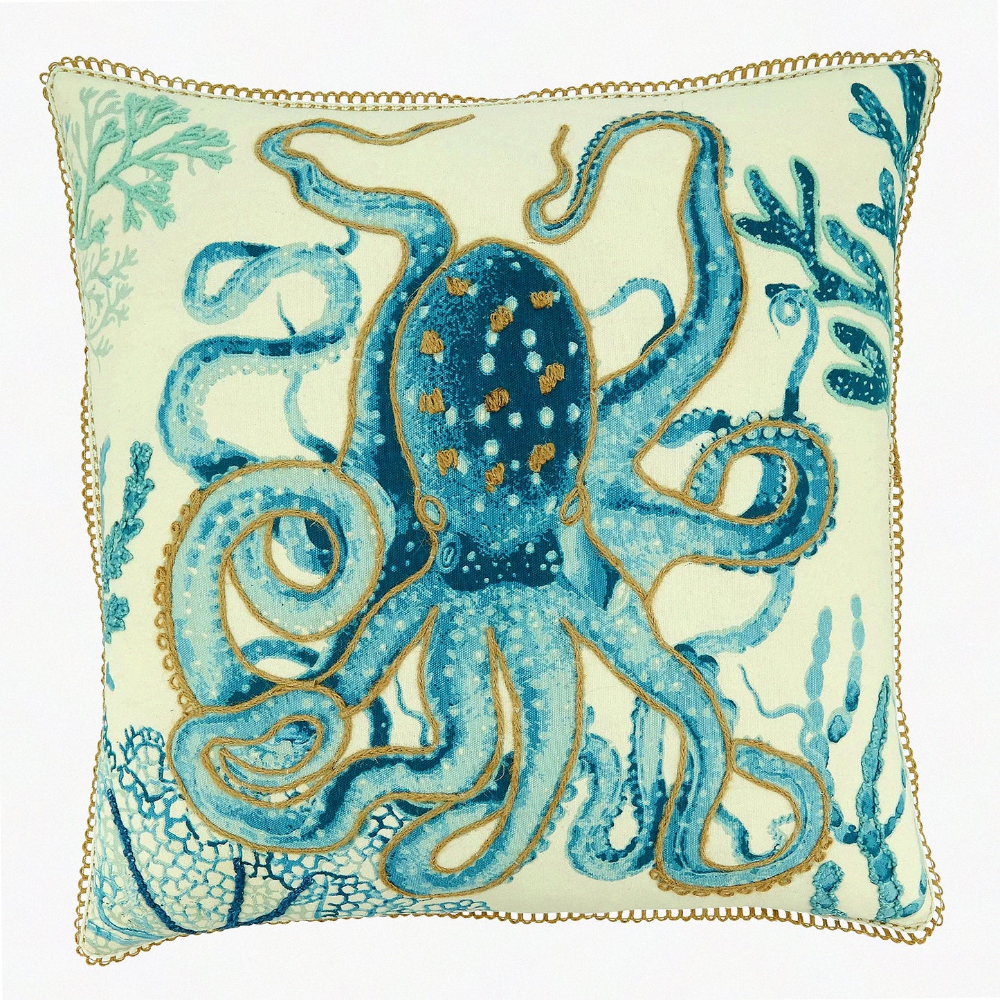 Aqua Octopus Decorative Pillowcase - Ocean Theme Cushion Cover for Couch, 20 Inch Square - Nautical Sea Creature Home Decor Accent