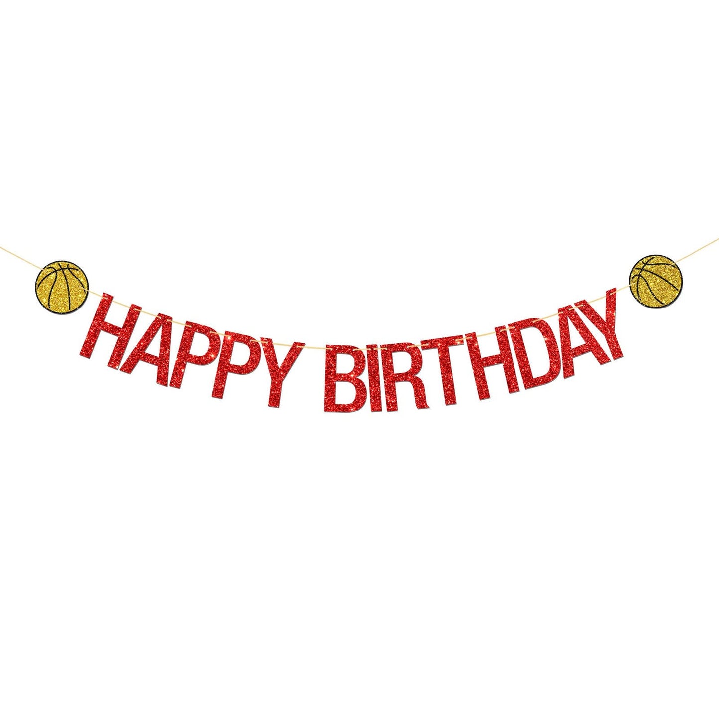 Basketball Player Birthday Banner - Sport Theme Garland Bunting Supplies for MBA Enthusiast Party Decorations - Red Glitter Happy Birthday