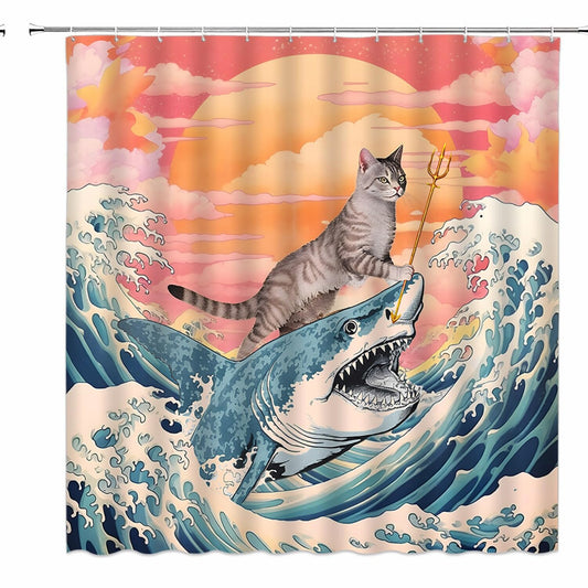 Cat Shower Curtain 70x70 Inches with Hooks