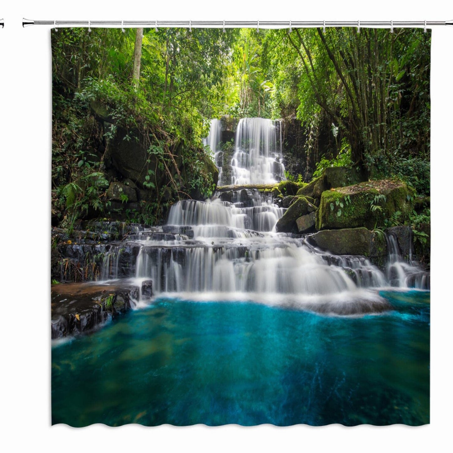 Waterfall Shower Curtain Forest Lake 70x70 inches