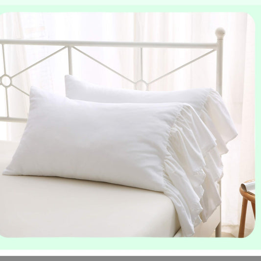 Ruffle Chic Cotton Pillowcase Set - White Standard Size Bed Pillow Covers with Long Ruffles, Soft Shams Cases, 20"X26", 2pcs