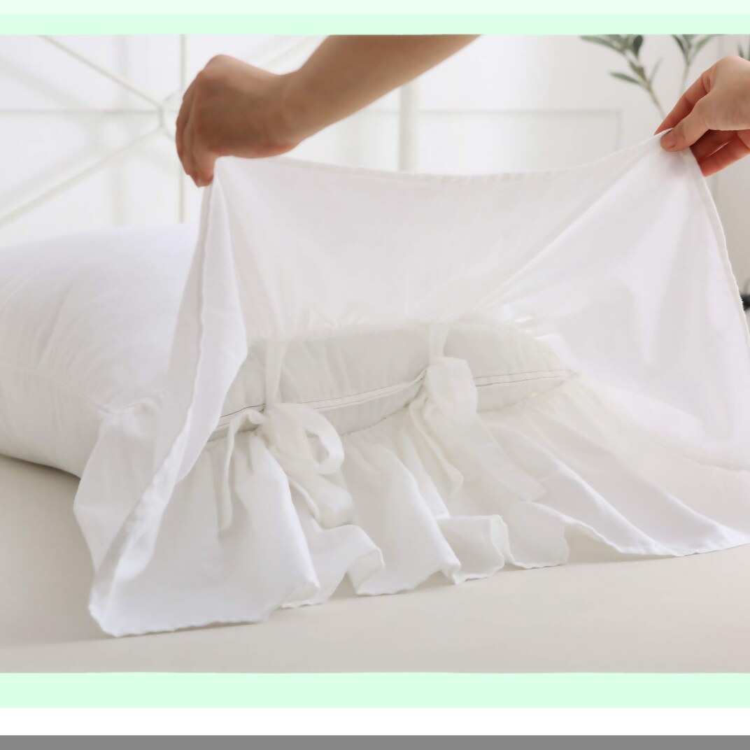 Ruffle Chic Cotton Pillowcase Set - White Standard Size Bed Pillow Covers with Long Ruffles, Soft Shams Cases, 20"X26", 2pcs