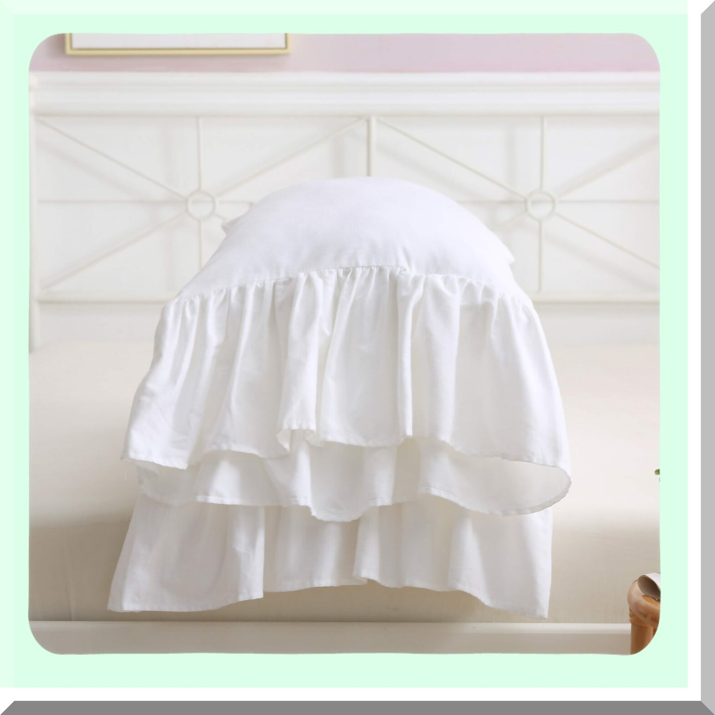 Ruffle Chic Cotton Pillowcase Set - White Standard Size Bed Pillow Covers with Long Ruffles, Soft Shams Cases, 20"X26", 2pcs