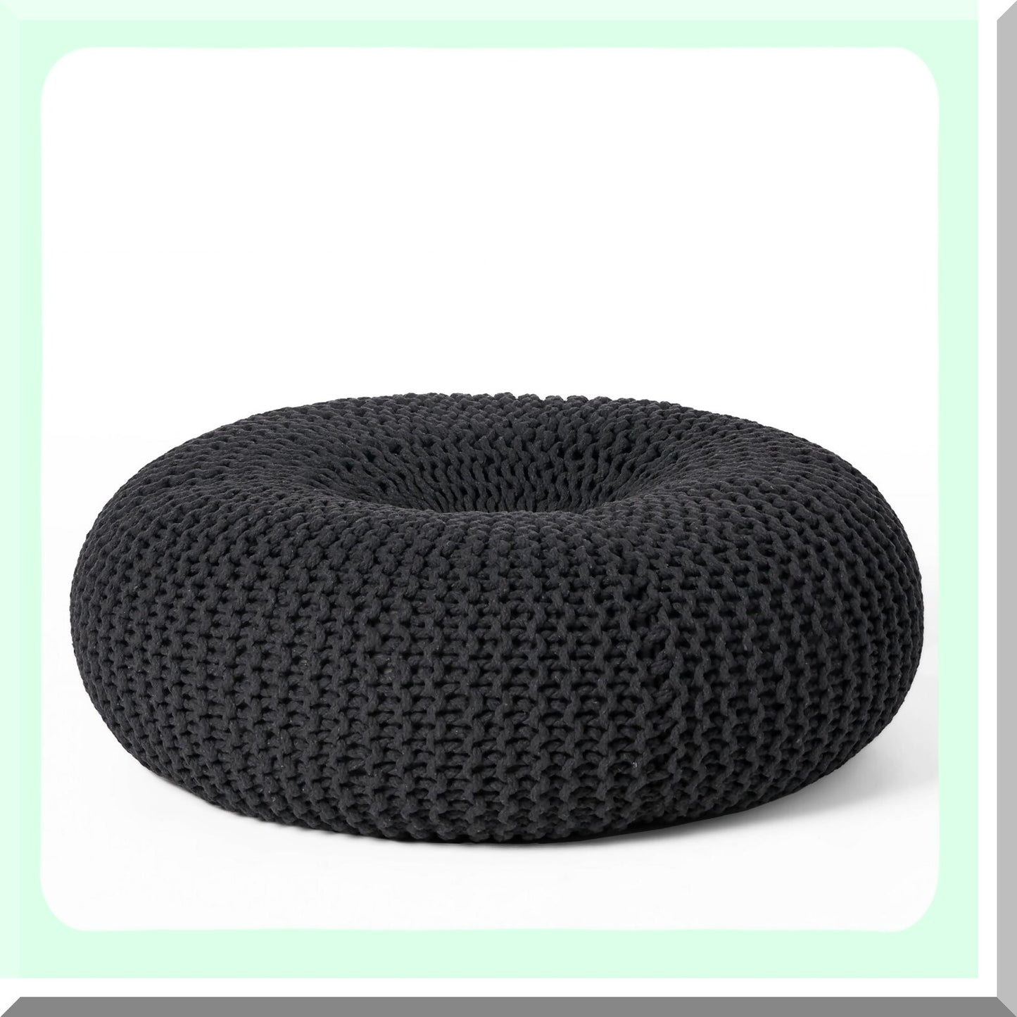 CozyKnit Cotton Donut Pouf - Dark Grey | Comfy Knitted Ottoman for Living Room, Bedroom, or Nursery | Soft Round Footrest for Home Decor