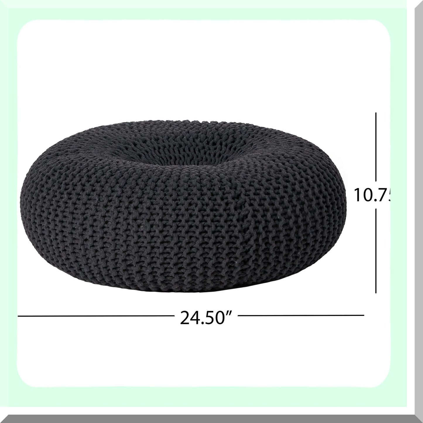 CozyKnit Cotton Donut Pouf - Dark Grey | Comfy Knitted Ottoman for Living Room, Bedroom, or Nursery | Soft Round Footrest for Home Decor