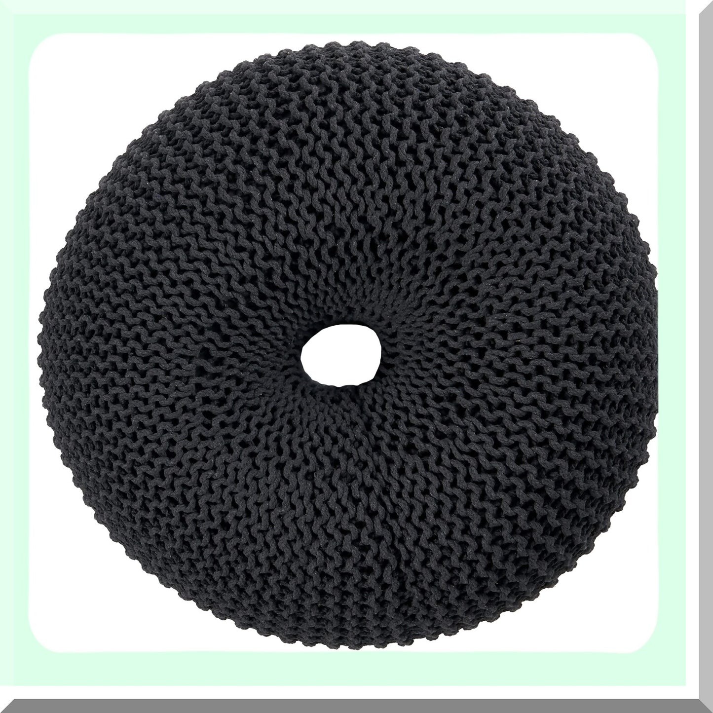 CozyKnit Cotton Donut Pouf - Dark Grey | Comfy Knitted Ottoman for Living Room, Bedroom, or Nursery | Soft Round Footrest for Home Decor