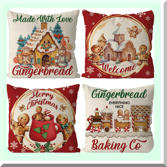Vintage Gingerbread Red Winter Pillowcase - 18x18 Inch Xmas Throw Pillow Cover for Home Decor - Living Room Sofa Couch Cushion Case