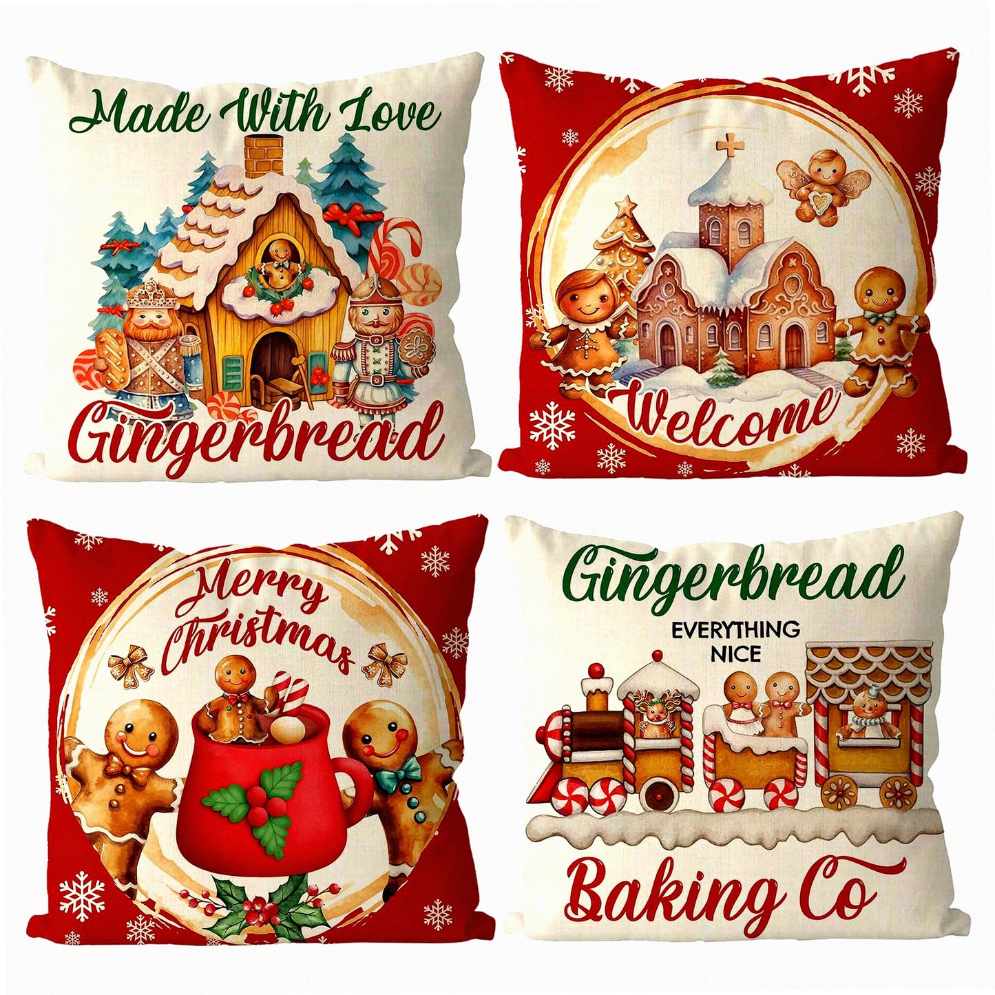 Vintage Gingerbread Red Winter Pillowcase - 18x18 Inch Xmas Throw Pillow Cover for Home Decor - Living Room Sofa Couch Cushion Case