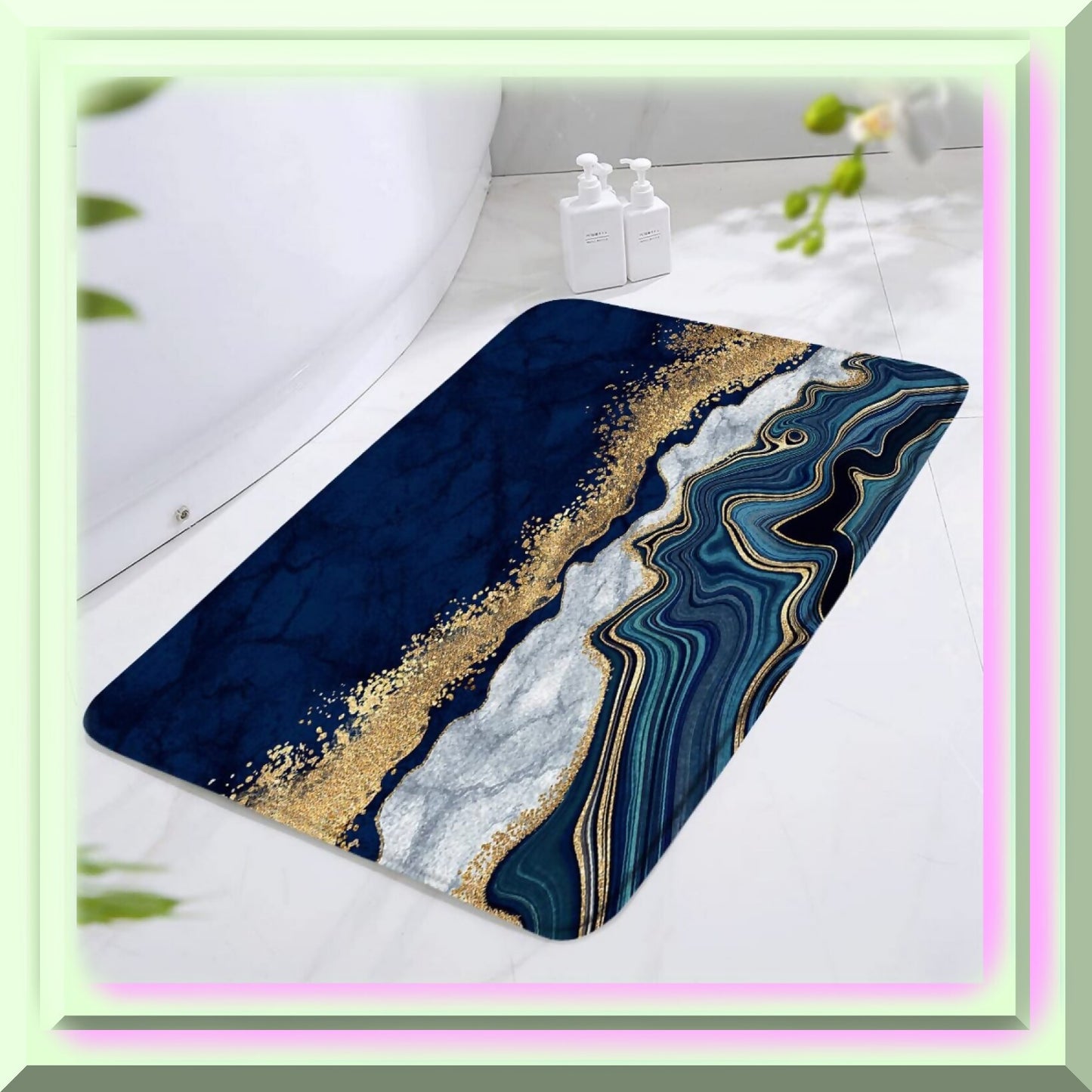 Navy Blue Marble Bath Mat 17.8x29.5 Inch